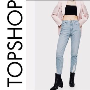 🆕 TOPSHOP DUNDEE RIPPED CUFF STRAIGHTLEG JEANS INBLEACH SZ:W28/L30 $39 MRSP$80.